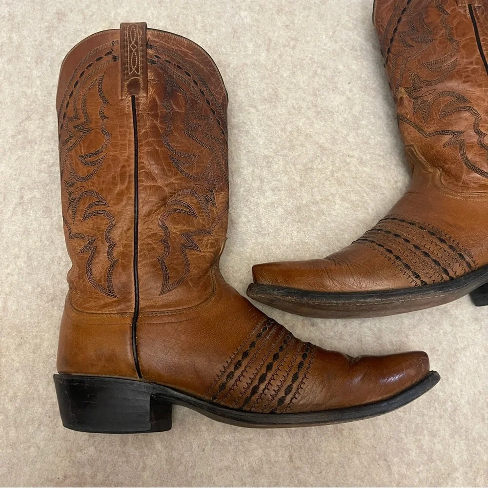 Lucchese 1883 N1561 Brown Leather Snip Toe Western Cowboy Boots Men’s Size 9.5D